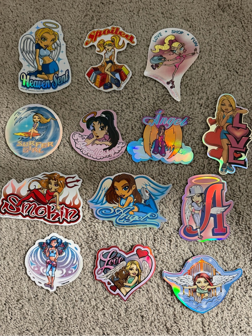 Y2K Holographic Angel & Pin-Up Sticker Lot